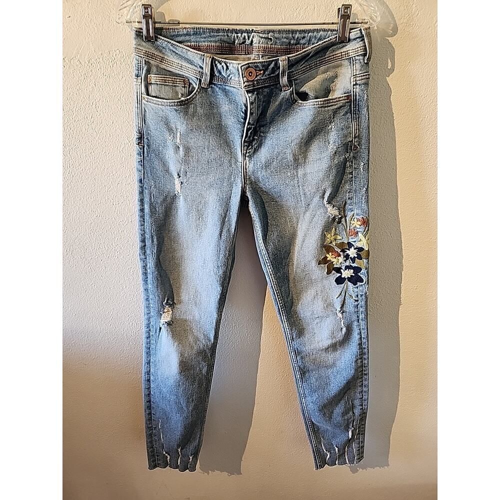Zara Z1975 Women’s 6 Basic Denim Embroidered Skinny Jeans Light Wash